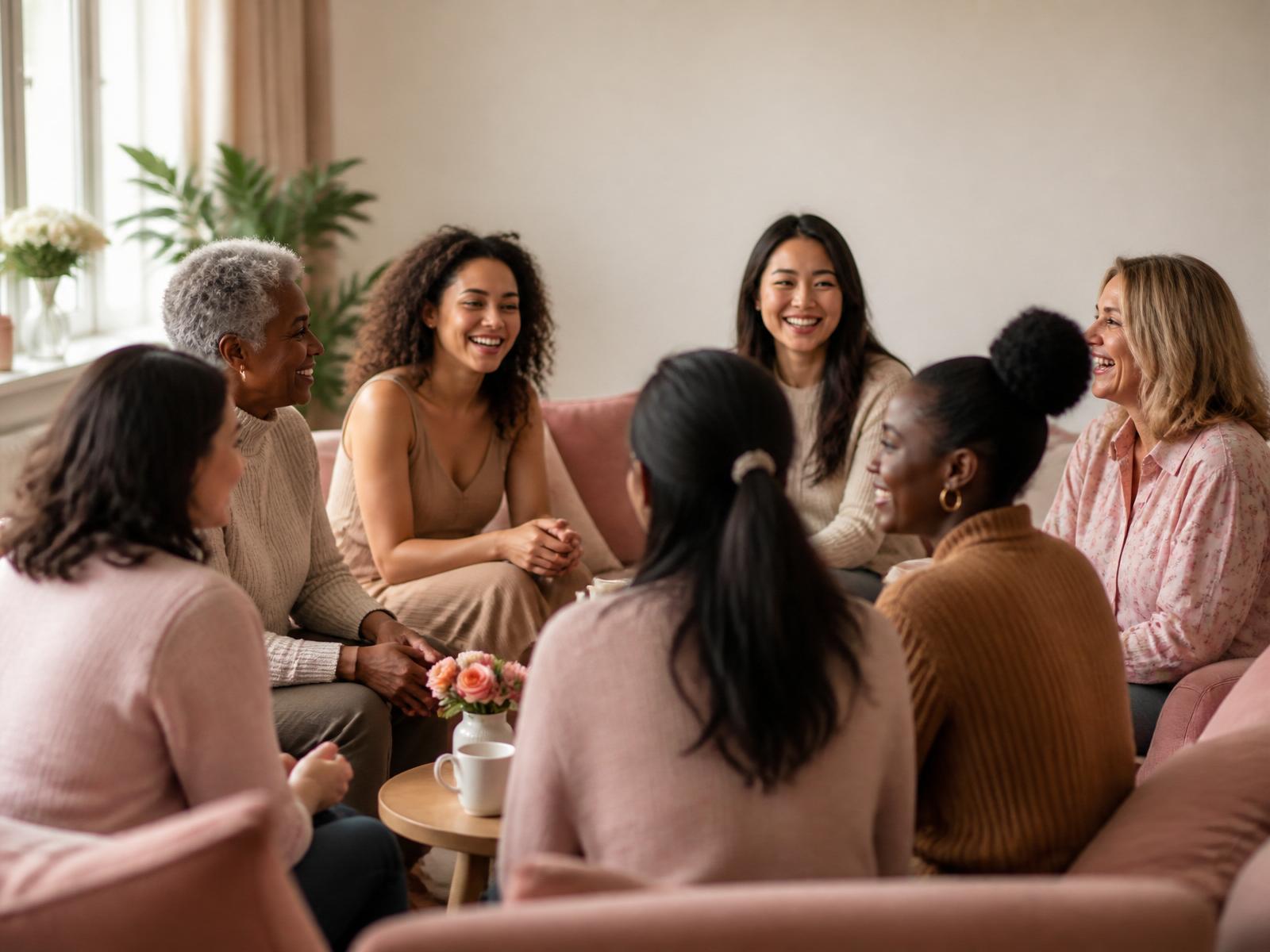 Grupo diverso de mulheres jovens e adultas em roda de acolhimento